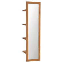 vidaXL Solid Teak Wood Wall Mirror with Shelves Wooden Cosmetic Wall Deco