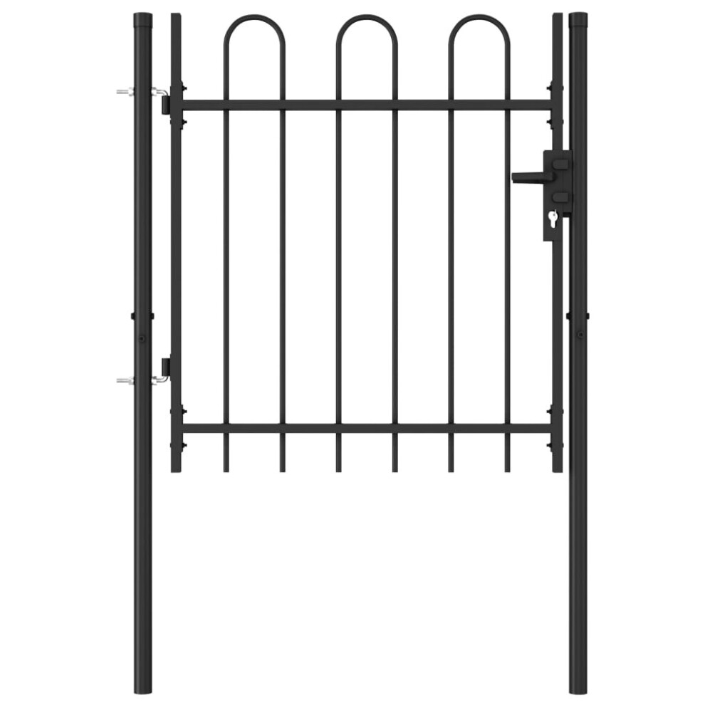 vidaXL Fence Gate Single Door with Arched Top Steel 1x1m Black Garden Barrier