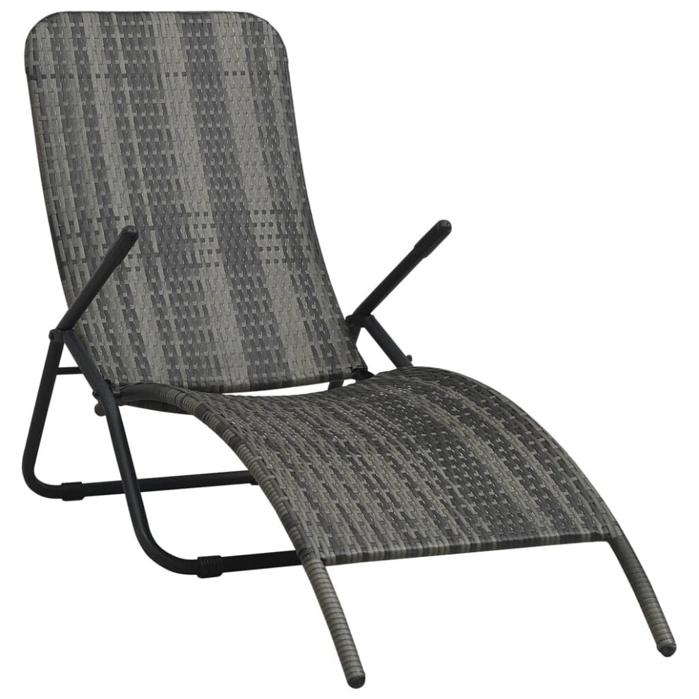 vidaXL Folding Sun Lounger Poly Rattan Grey Foldable Outdoor Seating Sunbed