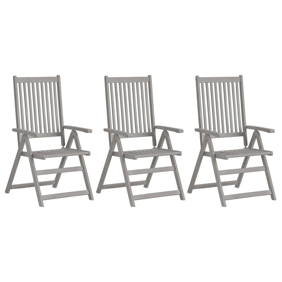 Vidaxl 3X Solid Wood Acacia Garden Reclining Chairs Outdoor Patio Seating Grey