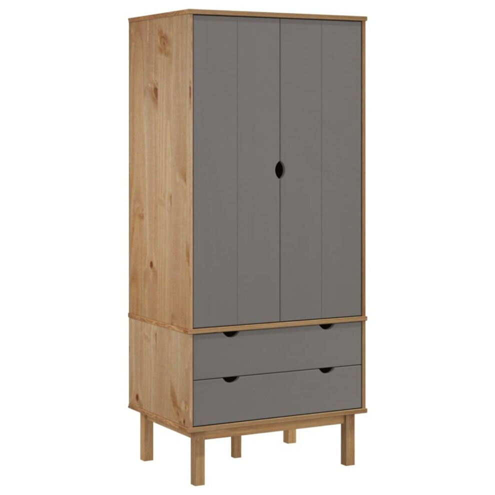 Vidaxl (Brown And Grey) Solid Wood Pine Wardrobe Cloth Cabinet Closet Highboard Multi Colours