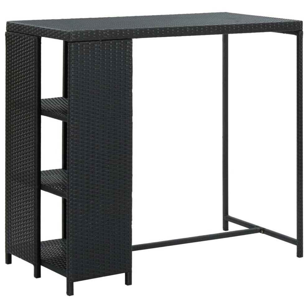 vidaXL Bar Table with Storage Rack Black Poly Rattan Pub Bistro Counter Table