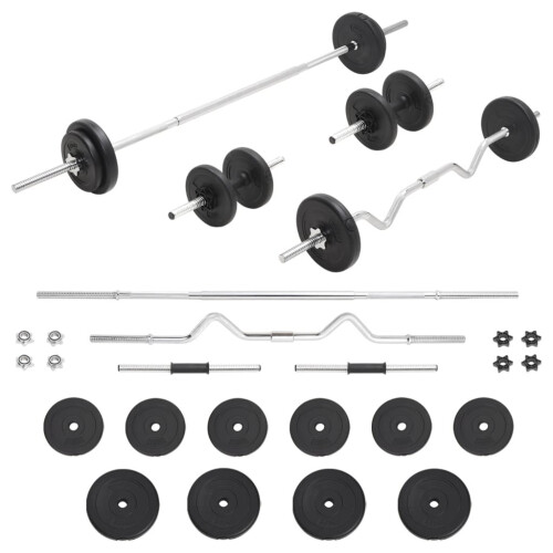 (straight bar + super curl bar + dumbbell bar) vidaXL Barbell and Dumbbell Set Workout Fitness Weight Free Weight Plate Set