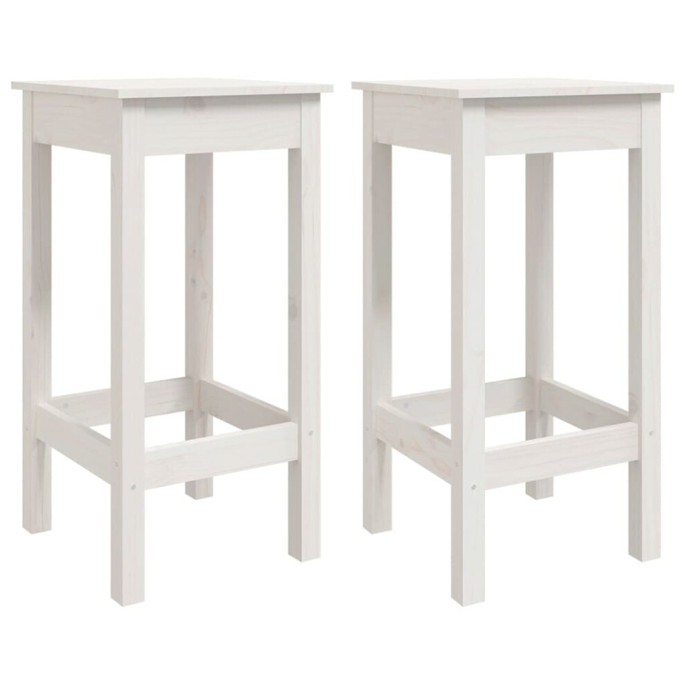 (White) vidaXL 2x Solid Wood Pine Bar Chairs Wooden Dining Room Bar Stool Pub Chair