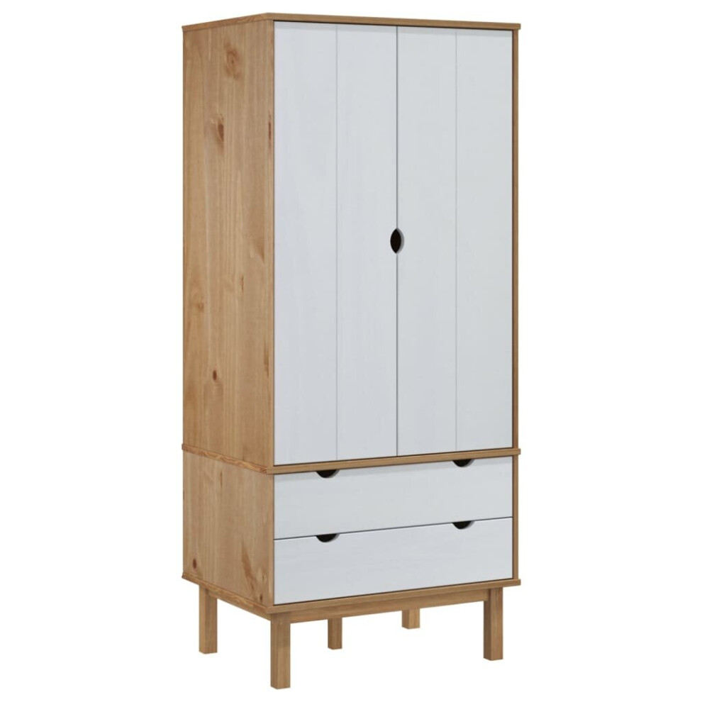 Vidaxl (Brown And White) Solid Wood Pine Wardrobe Cloth Cabinet Closet Highboard Multi Colours