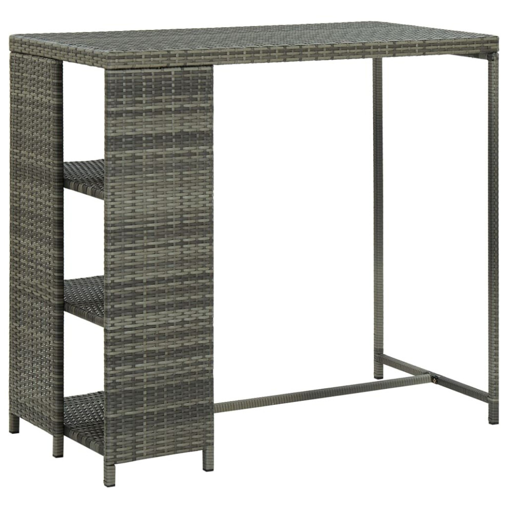 vidaXL Bar Table with Storage Rack Grey Poly Rattan Pub Bistro Counter Table