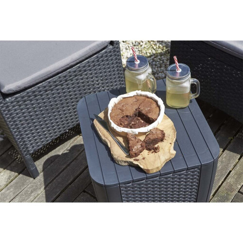 Keter Garden Side Table Luzon Flat Wicker Graphite Outdoor Patio Coffe