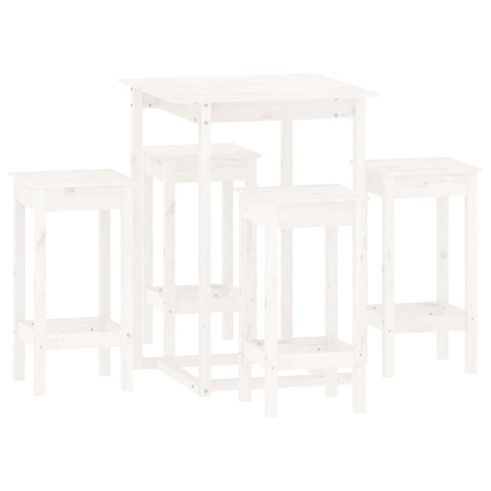 (White) vidaXL Solid Wood Pine Bar Set 5 Piece Wooden Bistro Bar Stool Multi Colours