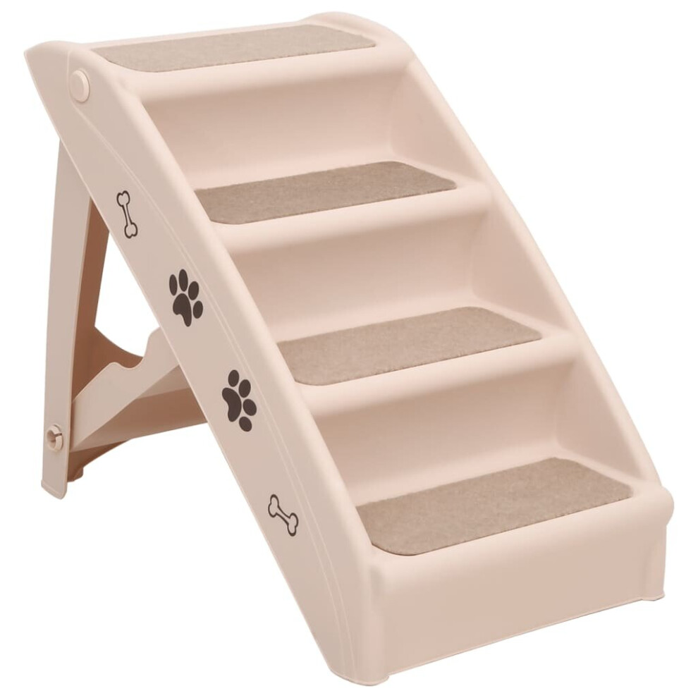 Vidaxl Folding Dog Stairs Non-Skid Pet Furniture Puppy Step Ladder Ramp Cream