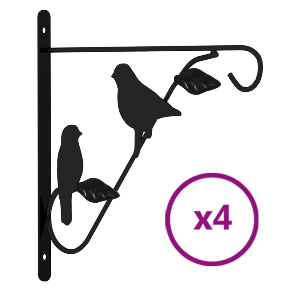 vidaXL 4x Hanging Basket Brackets Black Steel Planter Garden Plant Pot Hook