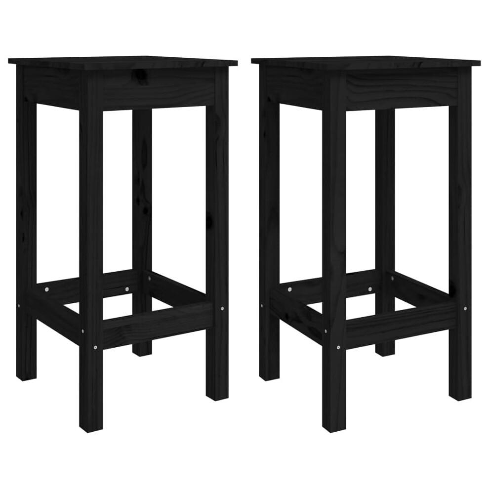 (Black) vidaXL 2x Solid Wood Pine Bar Chairs Wooden Dining Room Bar Stool Pub Chair