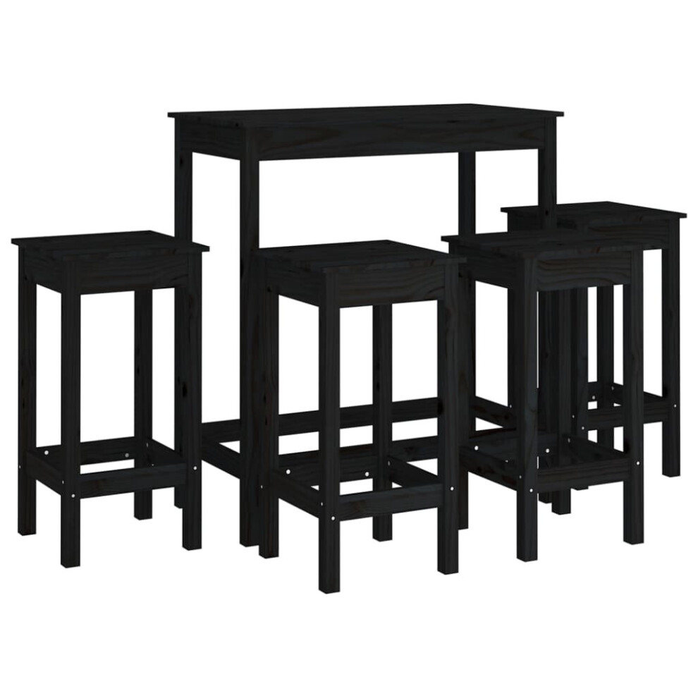 (Black) vidaXL Solid Wood Pine Bar Set 5 Piece Wooden Kitchen Bistro Set Multi Colours