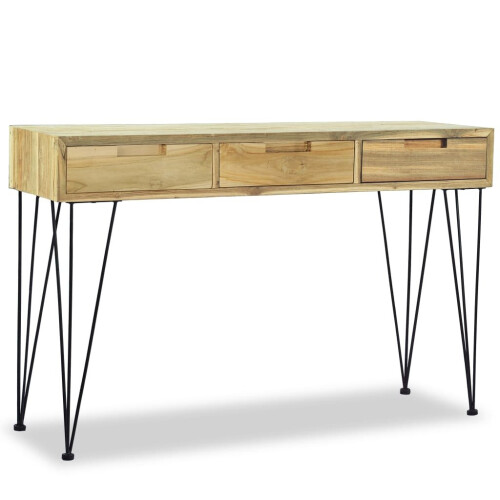 VidaXL vidaXL Solid Teak Console Table 120x35x76cm with 3 Drawers Sideboard Desk 2