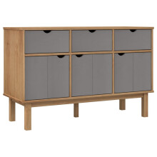 (Brown and grey) vidaXL Solid Wood Pine Sideboard Wooden Highboard Home Organiser Multi Colours