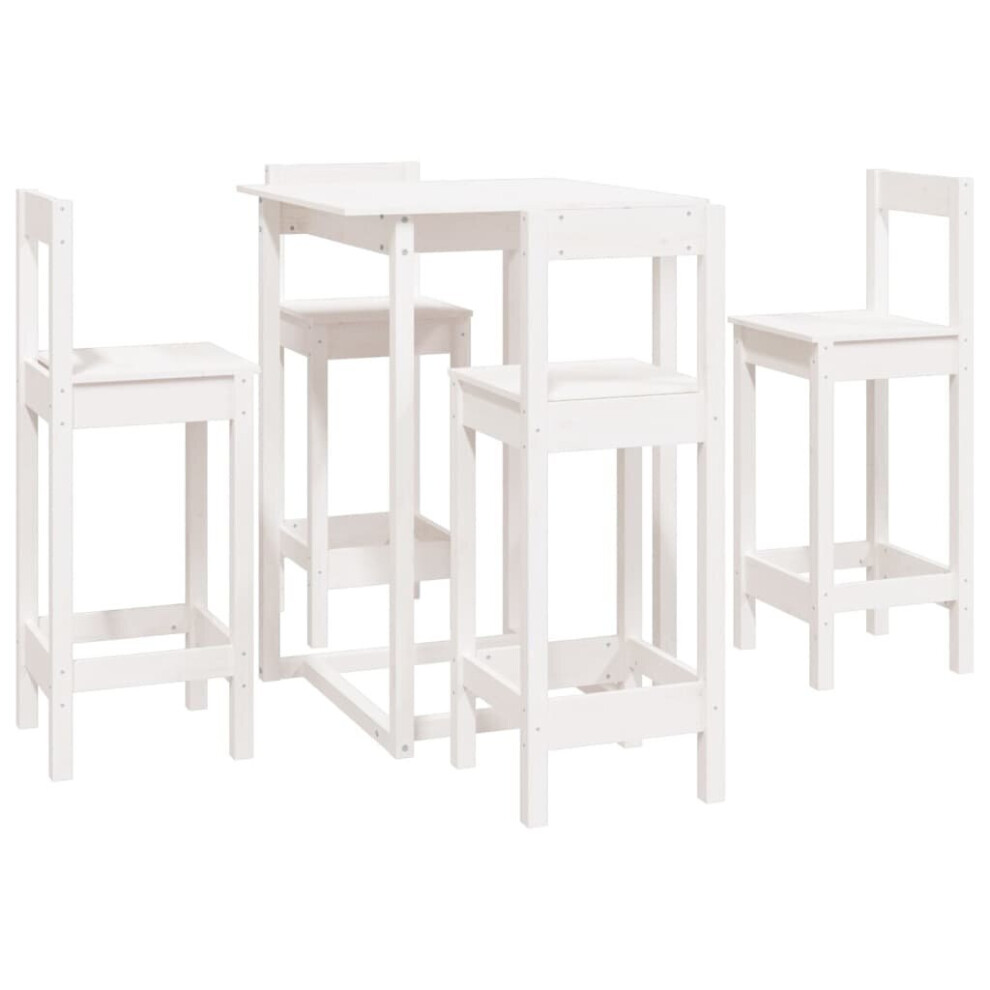 (White) vidaXL Solid Wood Pine Bar Set 5 Piece Wooden Bistro Bar Stool Multi Colours