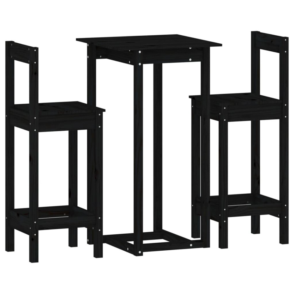 (Black) vidaXL Solid Wood Pine Bar Set 3 Piece Wooden Bistro Bar Stool Multi Colours