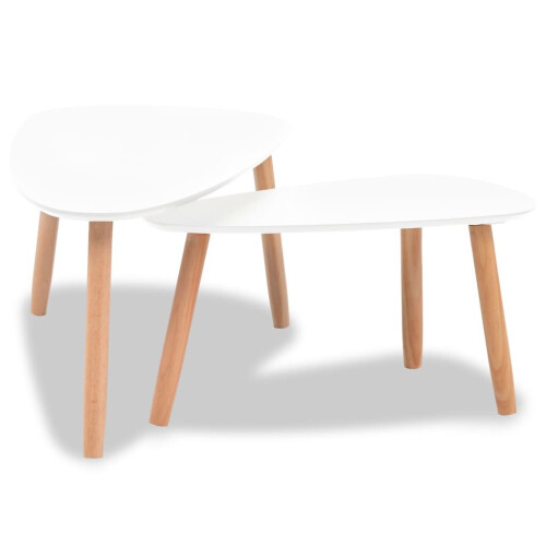 VidaXL vidaXL Solid Pinewood Coffee Table Set 2 Piece White Home Office Side End 2
