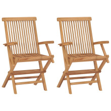 vidaXL 2x Solid Teak Wood Folding Garden Chairs Outdoor Seating Furniture