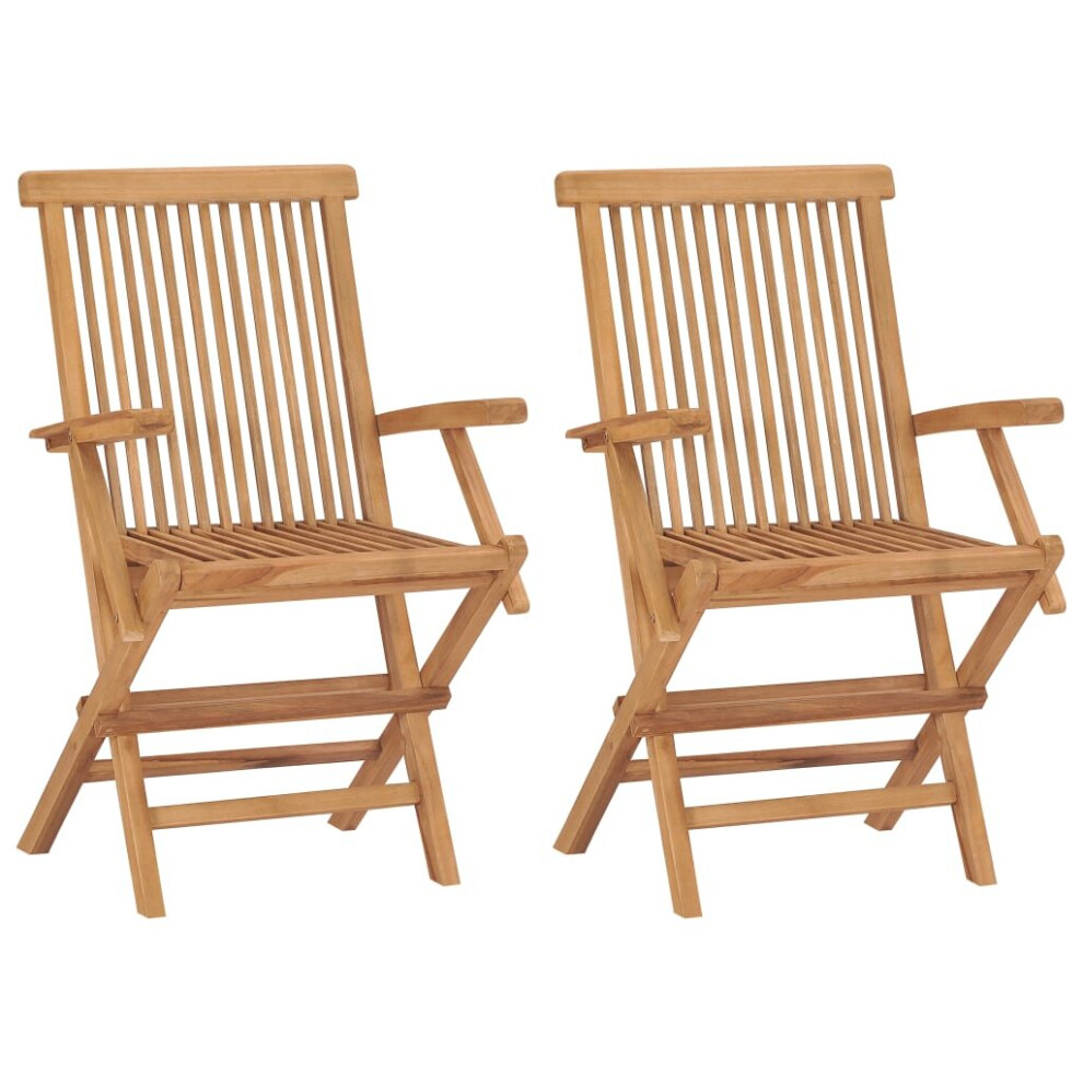 vidaXL 2x Solid Teak Wood Folding Garden Chairs Outdoor Seating Furniture