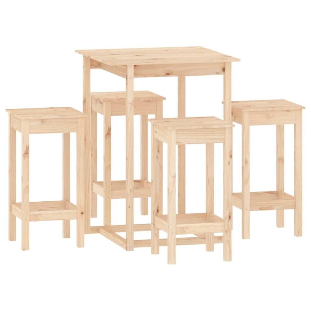 (Brown) vidaXL Solid Wood Pine Bar Set 5 Piece Wooden Bistro Bar Stool Multi Colours