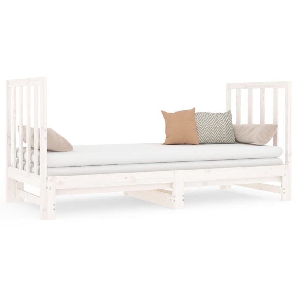 (White) vidaXL Solid Wood Pine Pull-out Day Bed Guest Sofa Bed Furniture Multi Colours