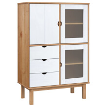 (Brown and white) vidaXL Solid Wood Pine Highboard Indoor Storage Buffet Cabinet Multi Colours