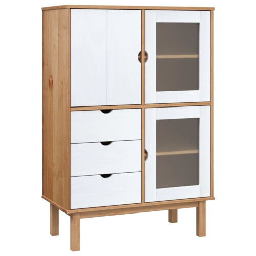 VidaXL (Brown and white) vidaXL Solid Wood Pine Highboard Indoor Storage Buffet Cabinet Multi Colours