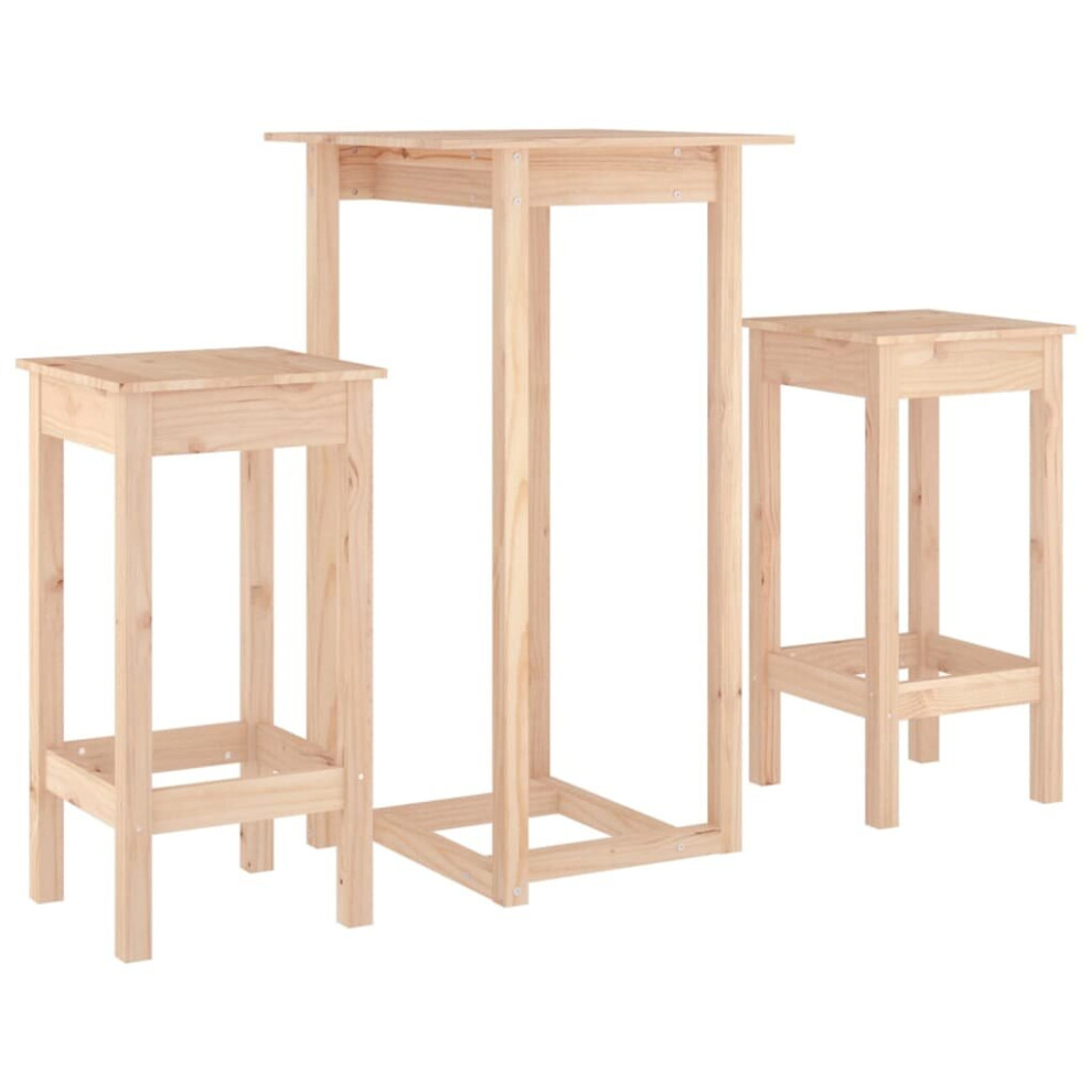 (Brown) vidaXL Solid Wood Pine Bar Set 3 Piece Wooden Kitchen Bistro Set Multi Colours