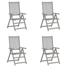 vidaXL 4x Solid Wood Acacia Garden Reclining Chairs Grey Wooden Dining Seat