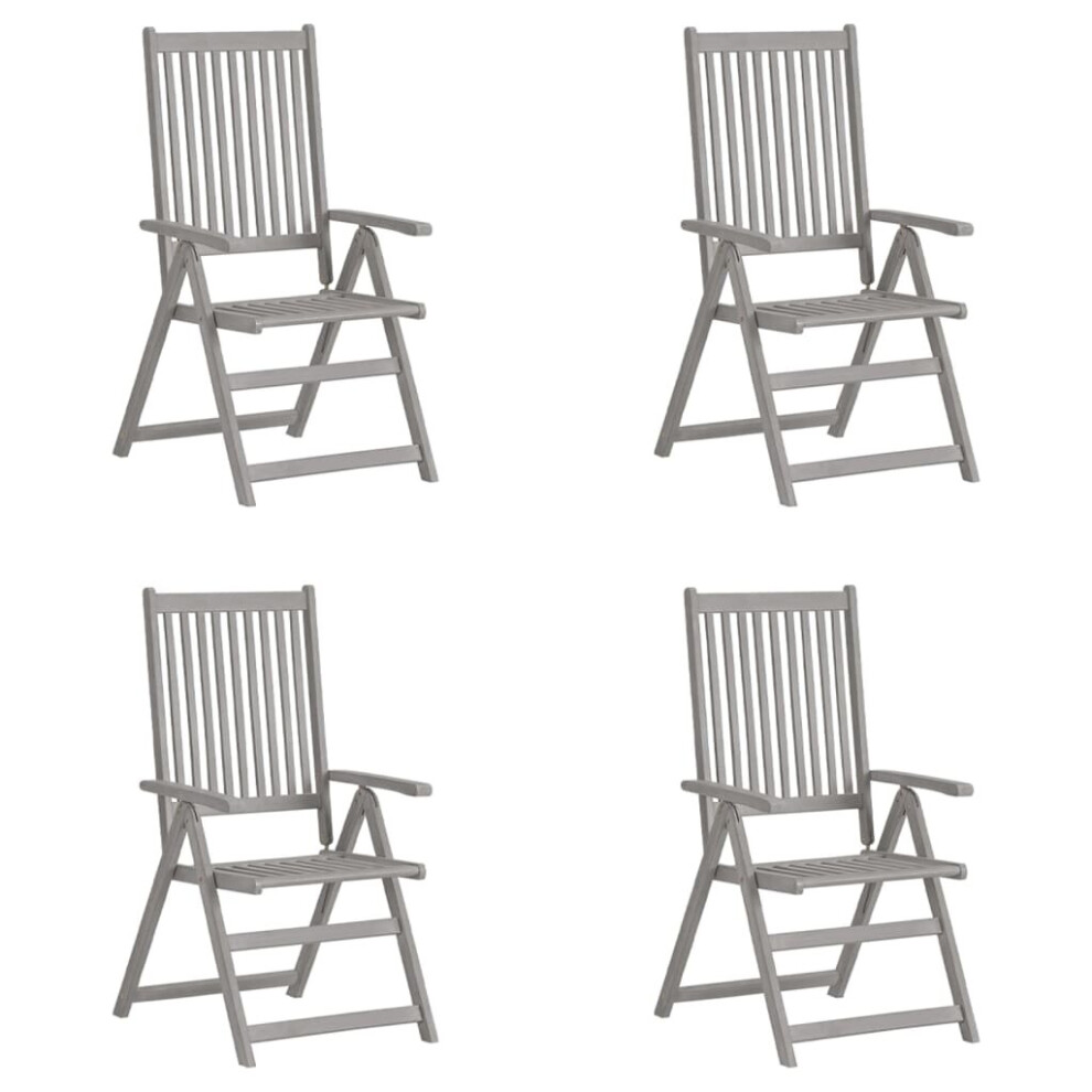 Vidaxl 4X Solid Wood Acacia Garden Reclining Chairs Grey Wooden Dining Seat