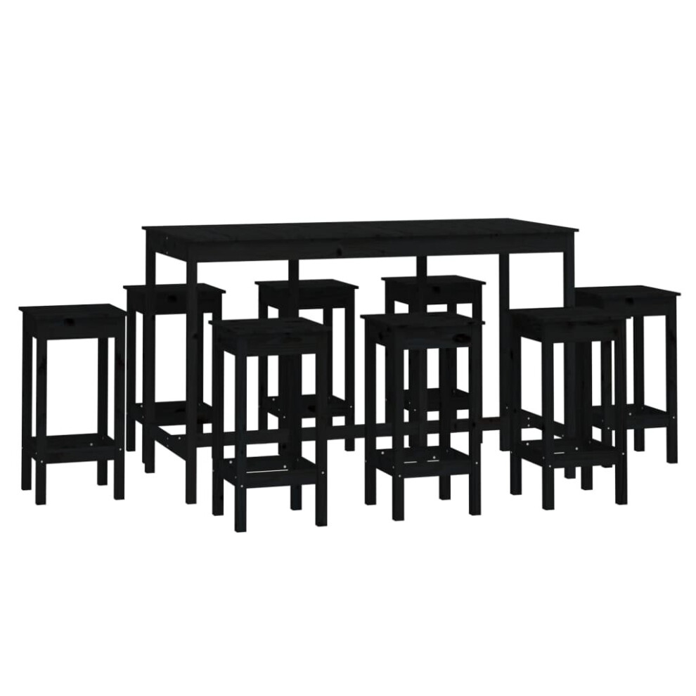 (Black) vidaXL Solid Wood Pine Bar Set 9 Piece Wooden Bistro Bar Stool Multi Colours