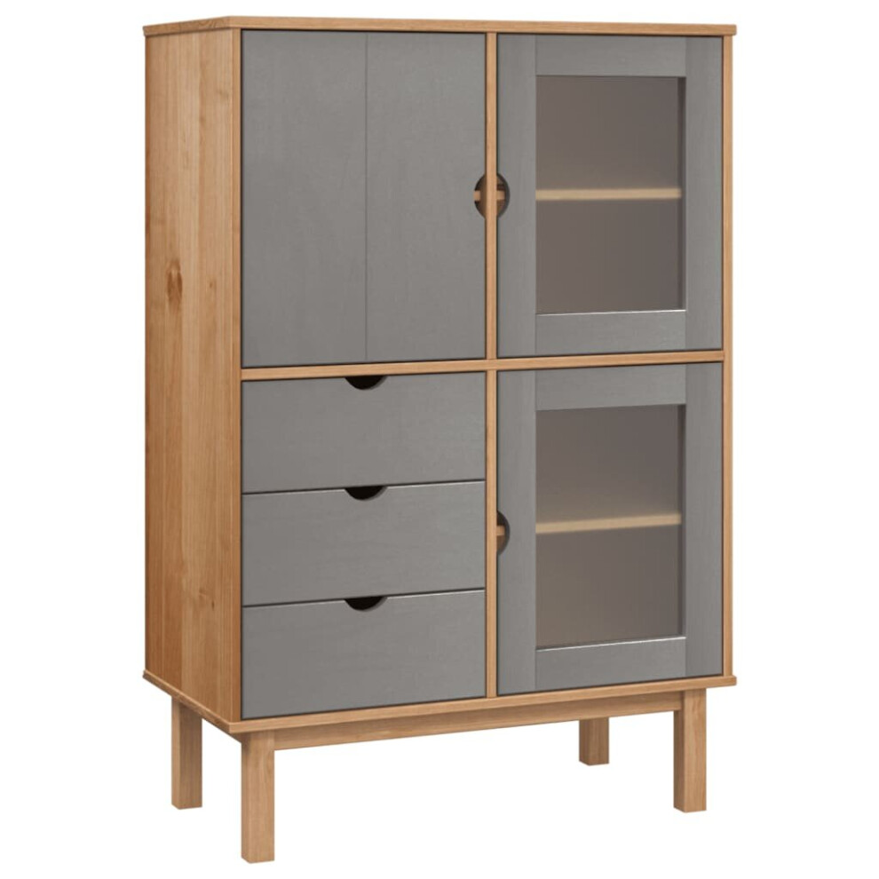 (Brown and grey) vidaXL Solid Wood Pine Highboard Indoor Storage Buffet Cabinet Multi Colours