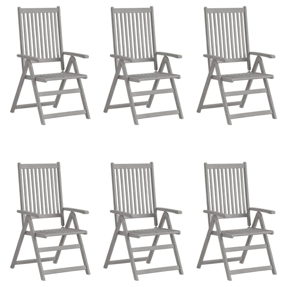 Vidaxl 6X Solid Wood Acacia Garden Reclining Chairs Wooden Dining Seat Grey