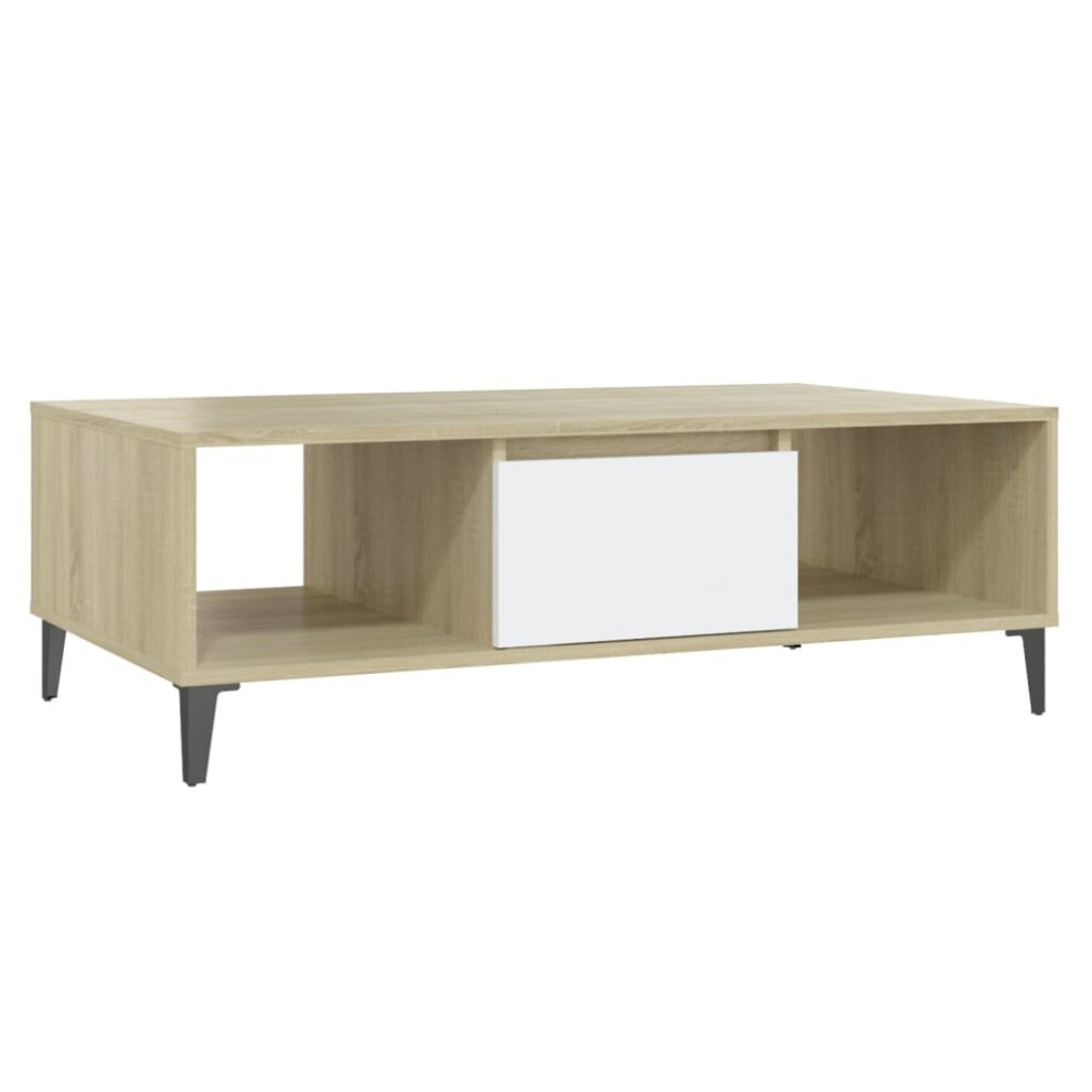 vidaXL Coffee Table White and Sonoma Oak Engineered Wood Couch Indoor Table