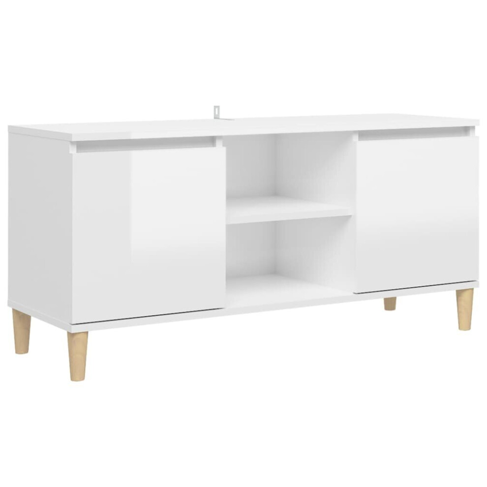 Vidaxl Tv Cabinet & Solid Wood Legs High Gloss White Tv Stand Hifi Cabinet