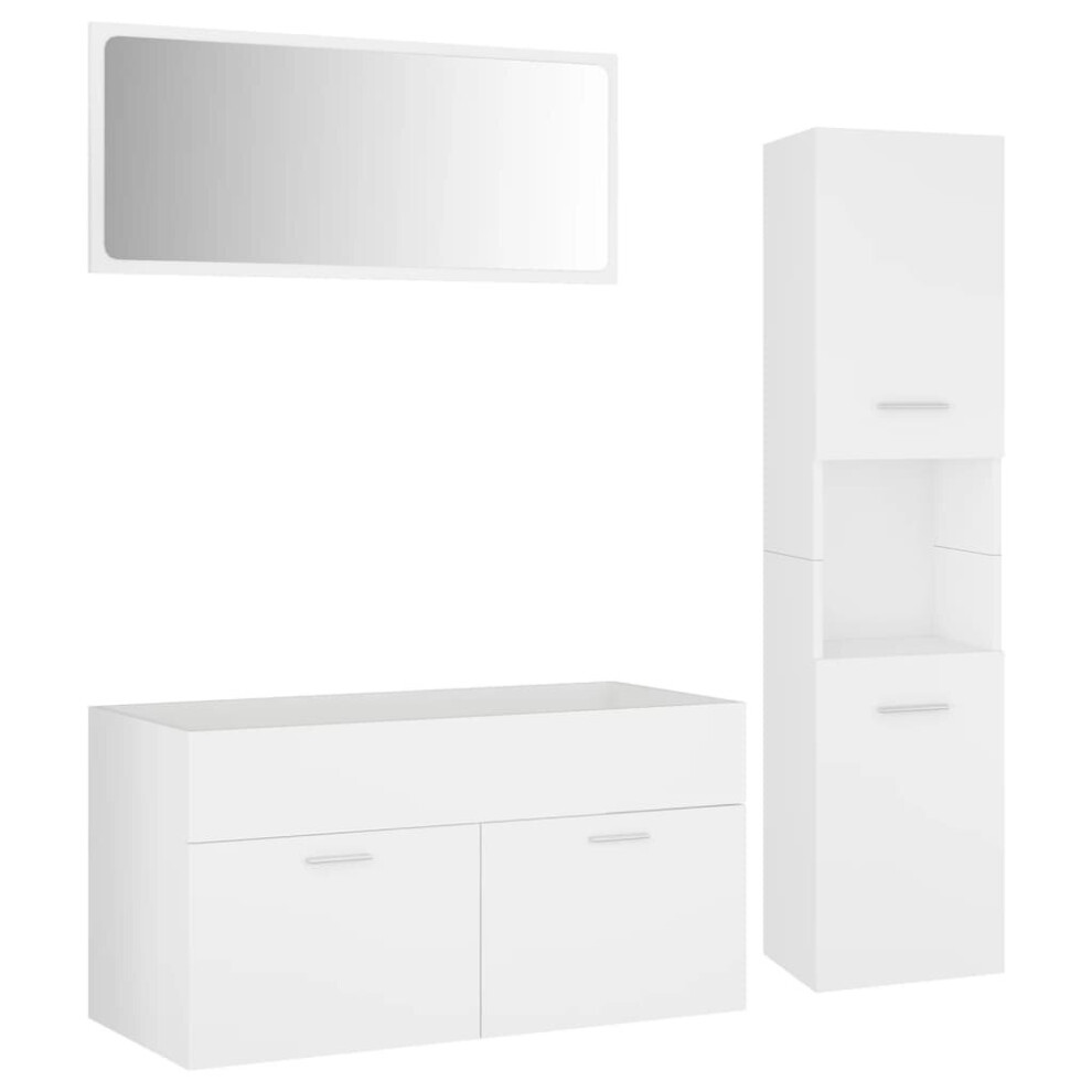 vidaXL Bathroom Furniture Set White Engineered Wood Mirror Storage Cabinet