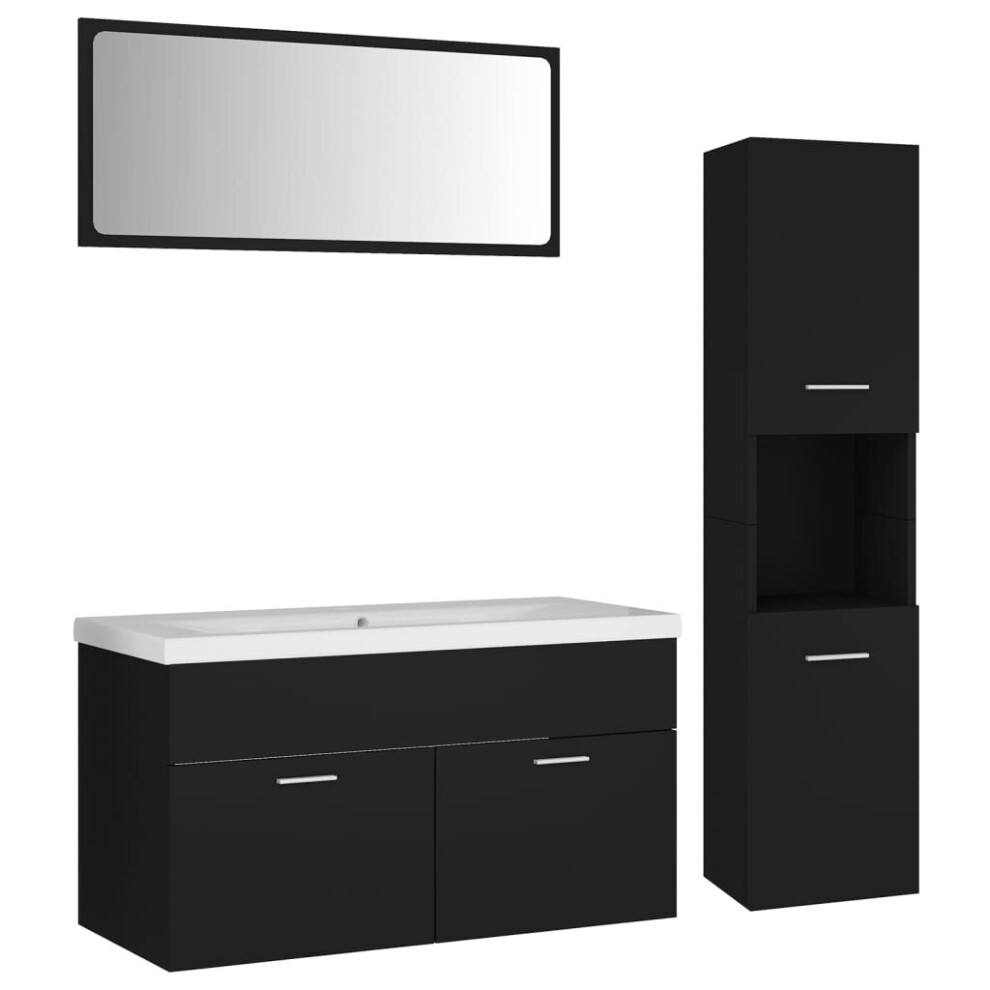 vidaXL Bathroom Furniture Set Black Engineered Wood Mirror Storage Cabinet
