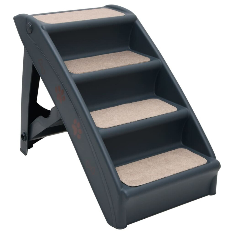 vidaXL Folding 4-Step Dog Stairs Dark Grey Pet Furniture Ladders Ramps Home