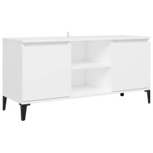 vidaXL White TV Cabinet with Four Metal Legs - Industrial-Style Stand, 103.5x35x50 cm, 2 Shelves & 2 Compartments (805968)