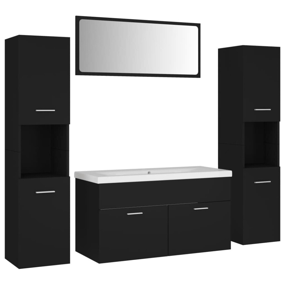 vidaXL Bathroom Furniture Set Black Engineered Wood Wall Cabinet Indoor Mirror
