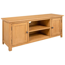 vidaXL Solid Oak TV Cabinet 110x35x44 cm - Rustic Living Room Stand with 2 Doors and 2 Open Shelves (327434)
