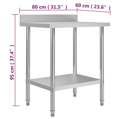 VidaXL vidaXL Kitchen Work Table with Backsplash 80cm Stainless Steel Workbenches 1