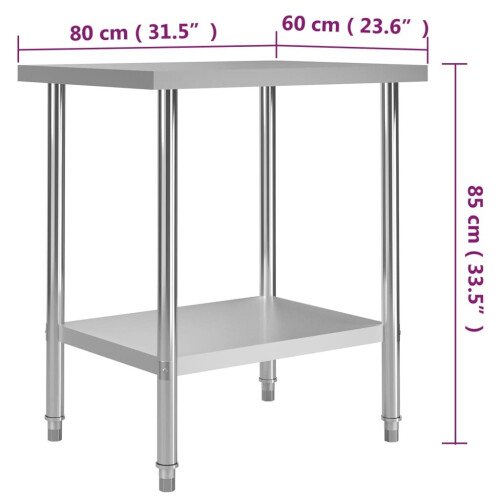 vidaXL Kitchen Work Table 80cm Stainless Steel Durable Gastronomy Worktables 2