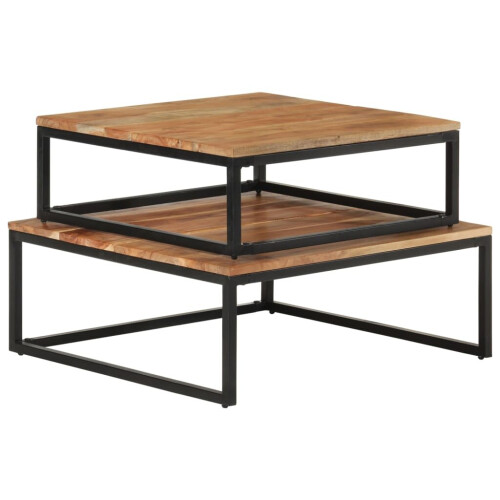VidaXL vidaXL 2x Solid Acacia Wood Nesting Coffee Tables Wooden Accent End Tea Table 2