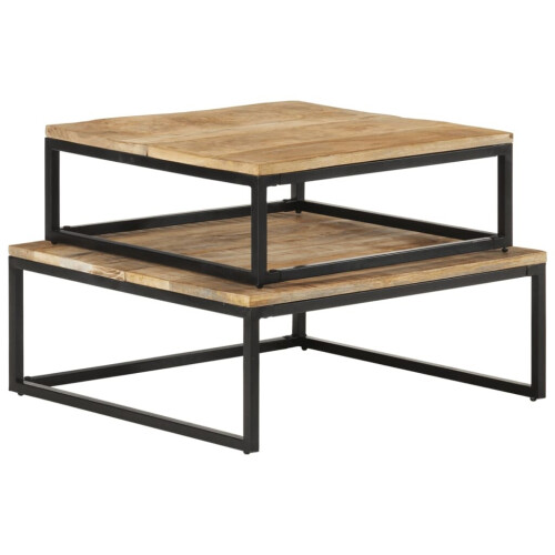 VidaXL vidaXL 2x Solid Mango Wood Nesting Coffee Tables Wooden Accent Couch Table 2
