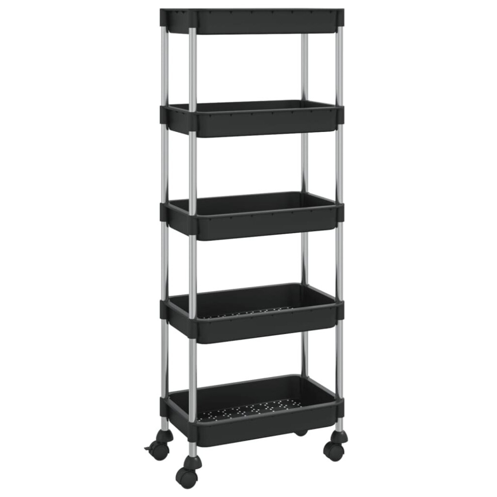 Vidaxl 5-Tier Kitchen Trolley Black Iron And Abs Home Bathroom Serving Kart