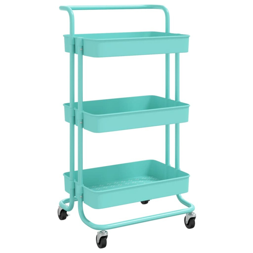 vidaXL 3-Tier Kitchen Trolley Turquoise Iron and ABS Bathroom Serving Cart