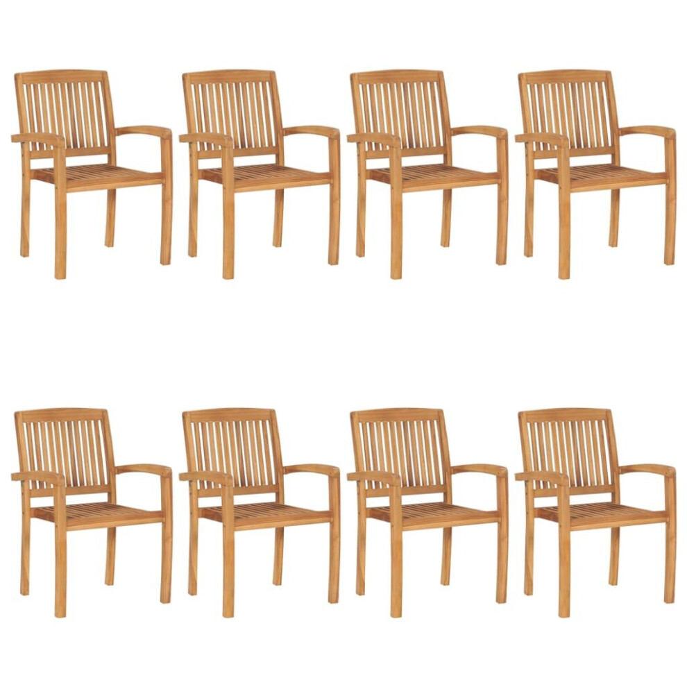 Vidaxl 8X Solid Teak Wood Stacking Garden Chairs Furniture Outdoor Seating Brown