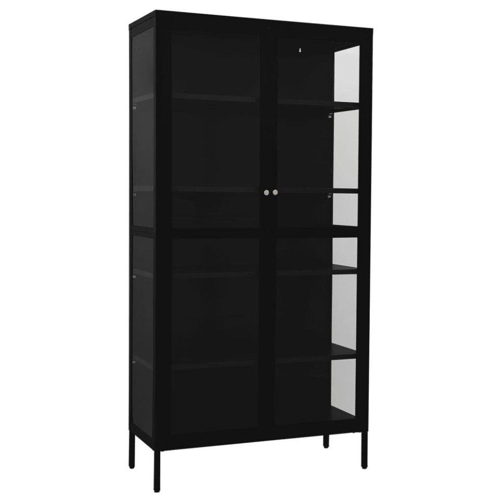 vidaXL Display Cabinet Black Steel And Tempered Glass Side Storage Cabinet