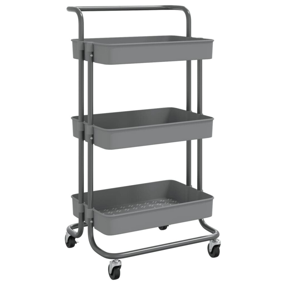 vidaXL 3-Tier Kitchen Trolley Grey Iron and ABS Bathroom Serving Cart Trolley